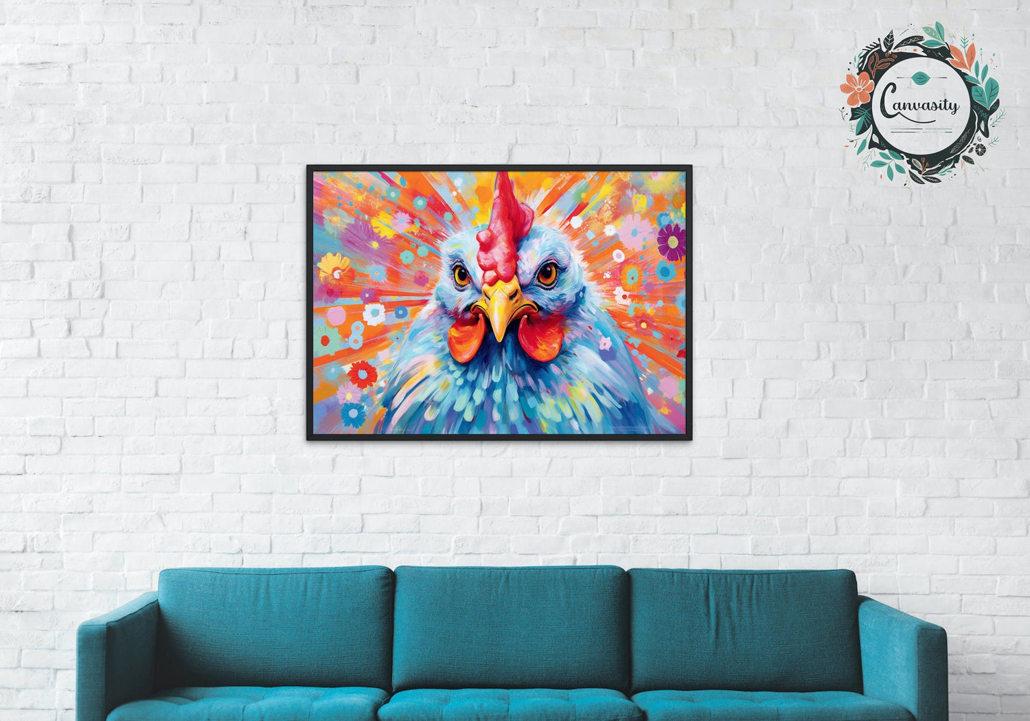 Colorful Chicken Poster. Rainbow Animal Wall Art Floral Print. Gift for hen lover, farmer, mom. Nursery Print, Bedroom Bathroom Office Art - CanvasityCrafts - Free Shipping