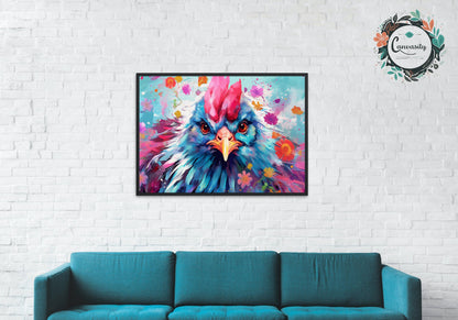 Colorful Chicken Poster. Rainbow Animal Wall Art Floral Print. Gift for hen lover, farmer, mom. Nursery Print, Bedroom Bathroom Office Art - CanvasityCrafts - Free Shipping