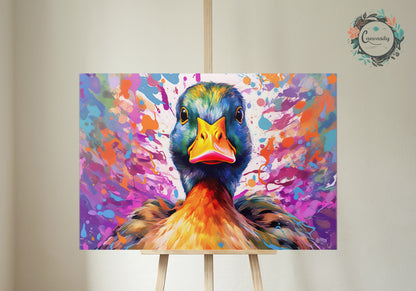 Colorful Duck Poster. Rainbow Animal Wall Art Floral Print. Gift for duck lover, farmer, mom. Nursery Print, Bedroom Bathroom Office Art - CanvasityCrafts - Free Shipping