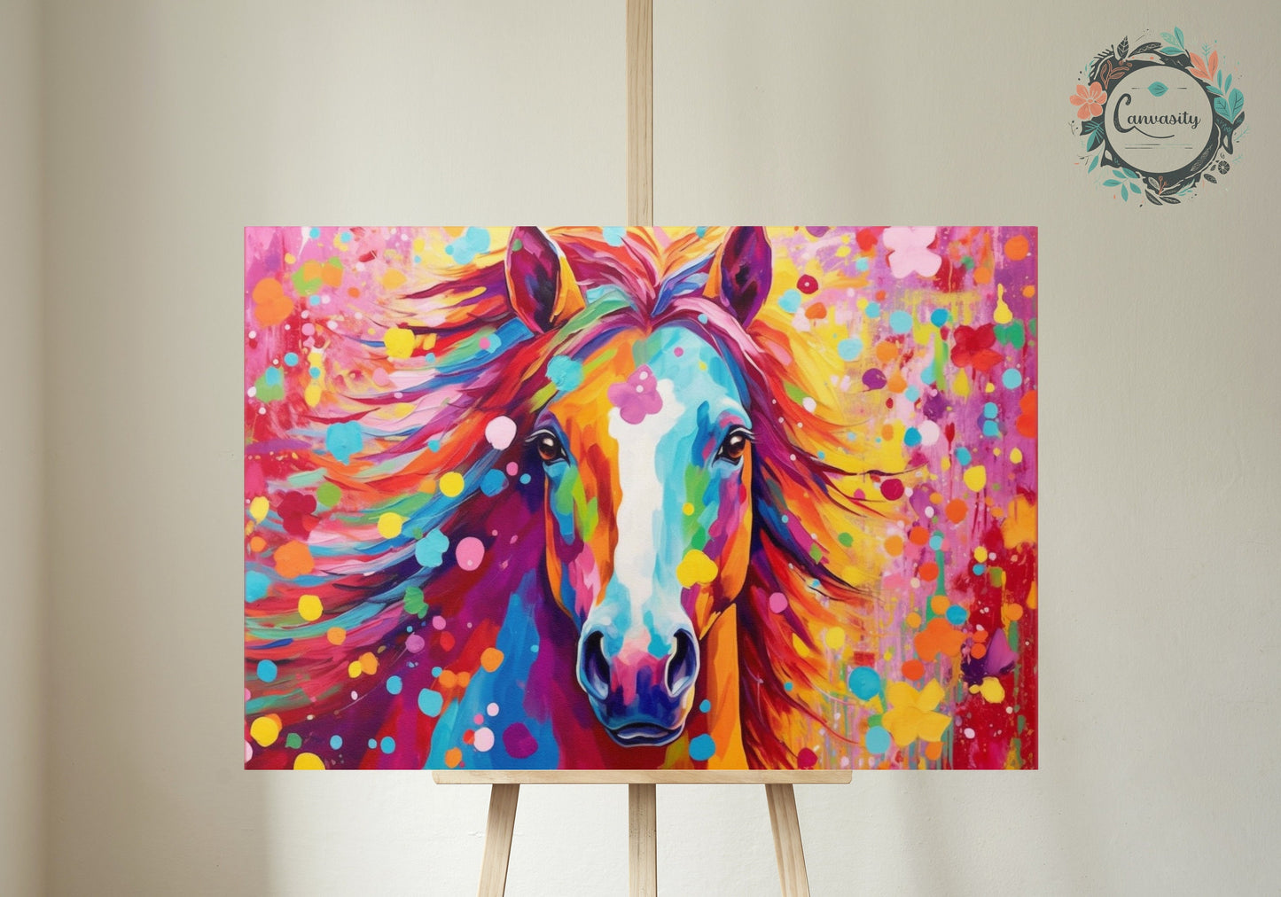 Colorful Horse Canvas Wall Art Print Picture for Equestrian Lovers, Home Office, Living Room Decor, Horse Rider, Farmer, Mom. Farm Art - CanvasityCrafts - Free Shipping