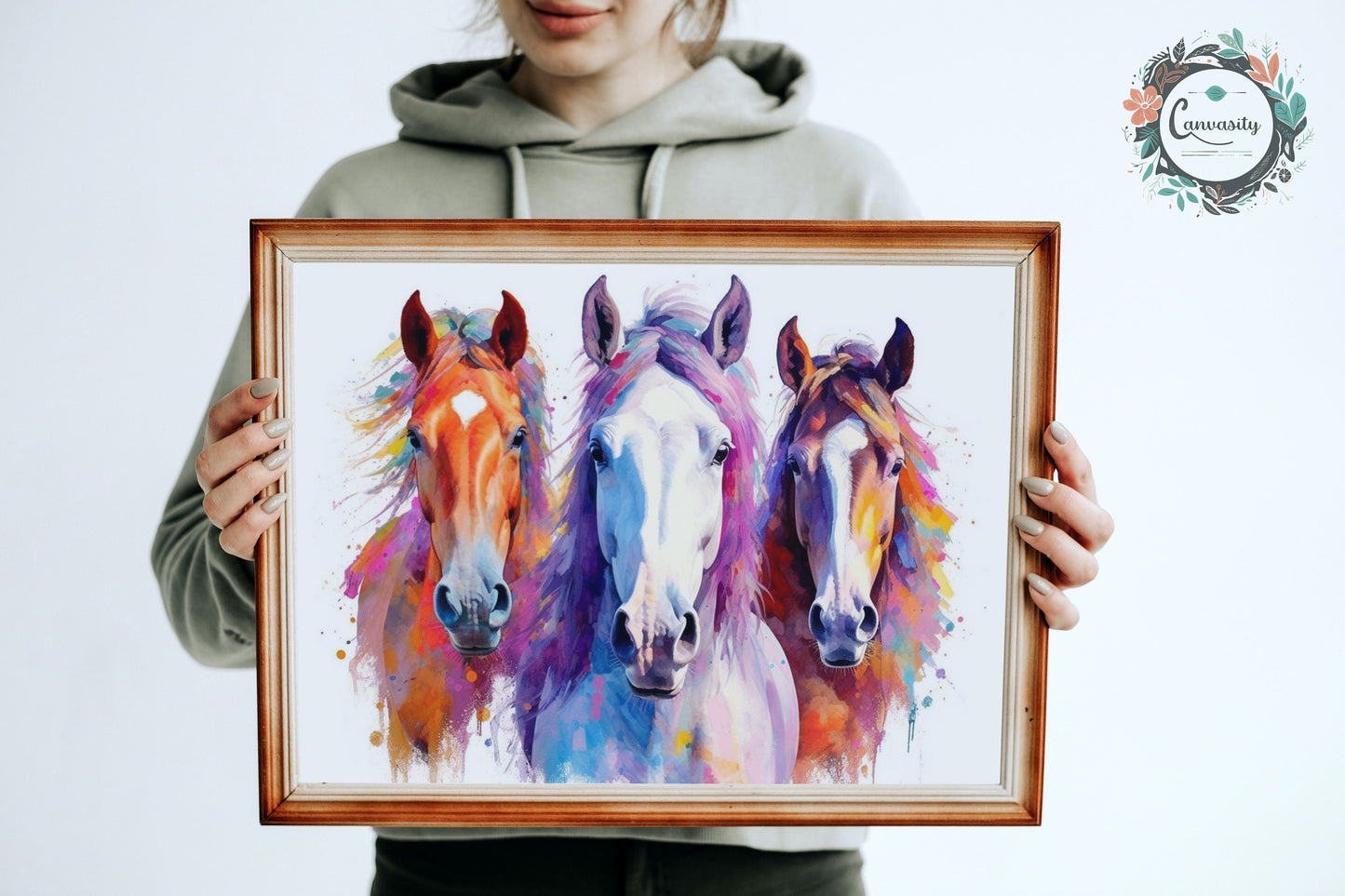 Three Colorful Horses Poster. Colorful Animal Wall Art Print. Gift for horse rider, farmer, mom. Farm Nursery Print - CanvasityCrafts - Free Shipping