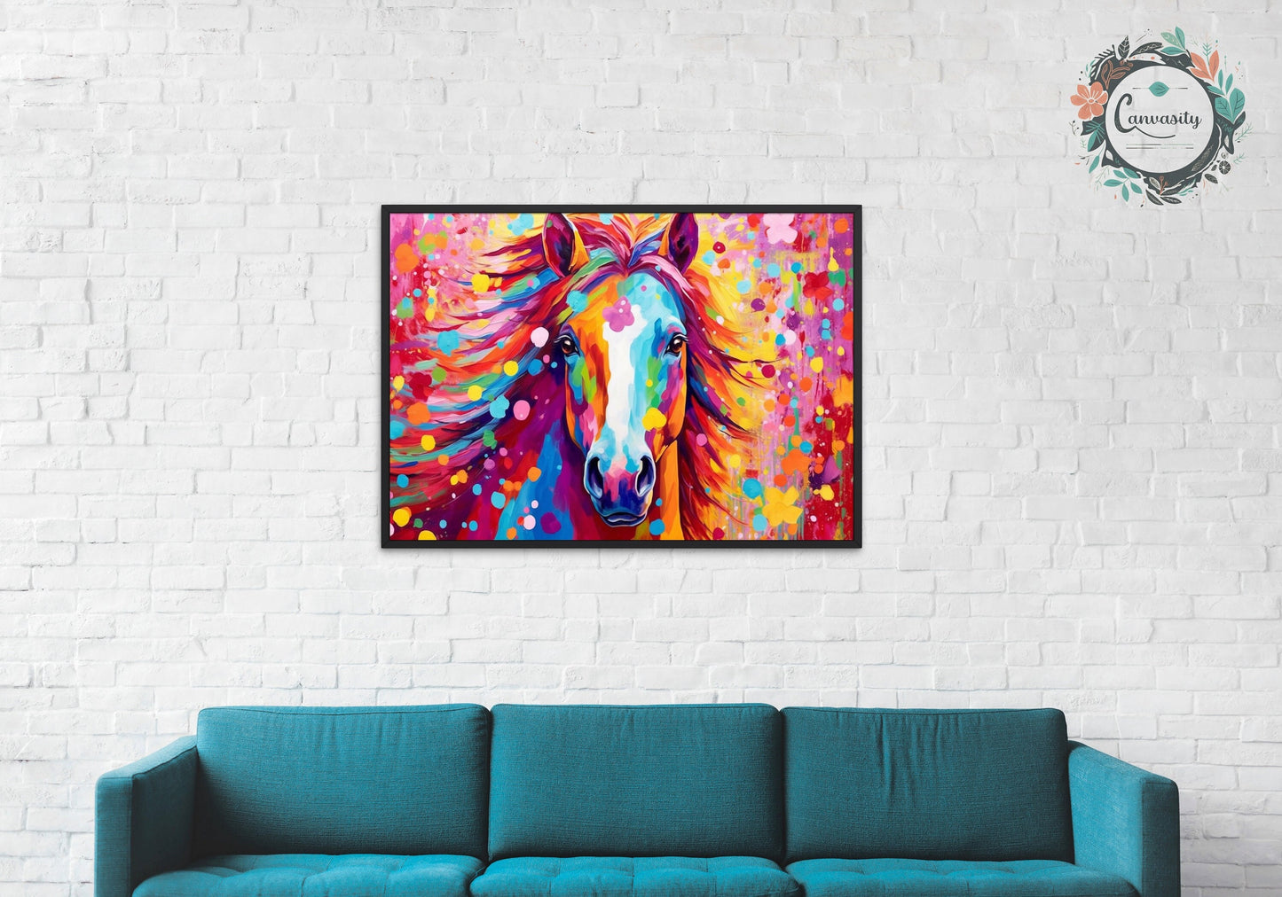 Colorful Horse Poster. Colorful Animal Wall Art Floral Inspired Print. Gift for horse rider, farmer, mom. Farm Nursery Print, Bedroom Art - CanvasityCrafts - Free Shipping