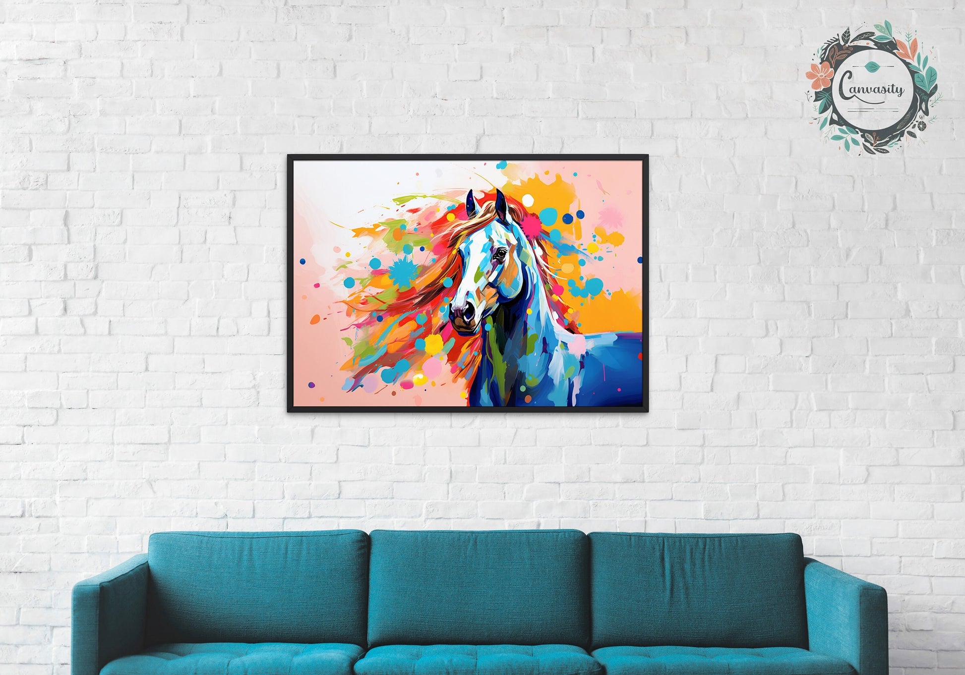 Colorful Horse Poster. Colorful Animal Wall Art Floral Inspired Print. Gift for horse rider, farmer, mom. Farm Nursery Print, Bedroom Art - CanvasityCrafts - Free Shipping