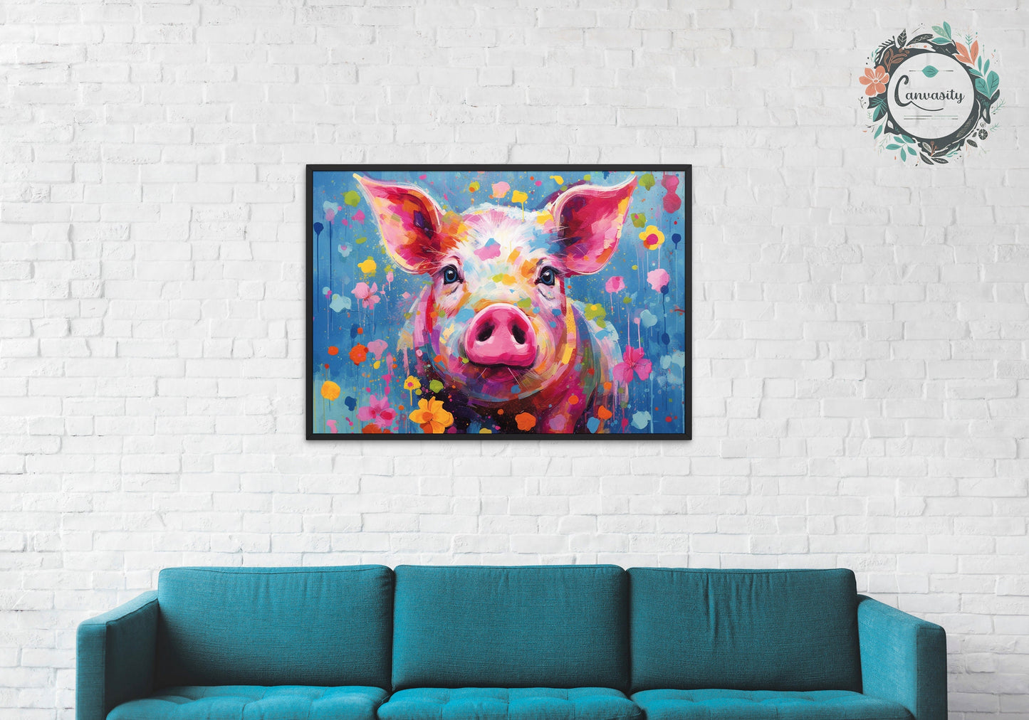 Colorful Pig Poster. Rainbow Animal Wall Art Floral Print. Gift for piglet lover, farmer, mom. Nursery Print, Bedroom Bathroom Office Art - CanvasityCrafts - Free Shipping