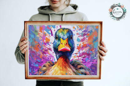 Colorful Duck Poster. Rainbow Animal Wall Art Floral Print. Gift for duck lover, farmer, mom. Nursery Print, Bedroom Bathroom Office Art - CanvasityCrafts - Free Shipping