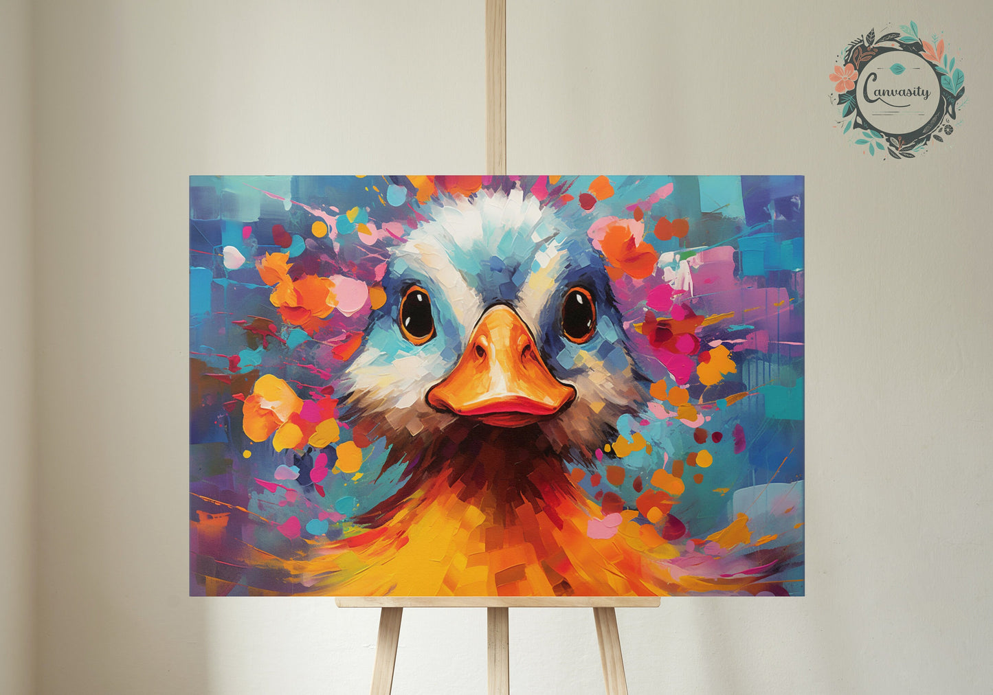 Colorful Baby Duck Poster. Rainbow Animal Wall Art Floral Print. Gift for duckling lover, farmer, mom. Nursery Print, Bathroom Bedroom Art - CanvasityCrafts - Free Shipping