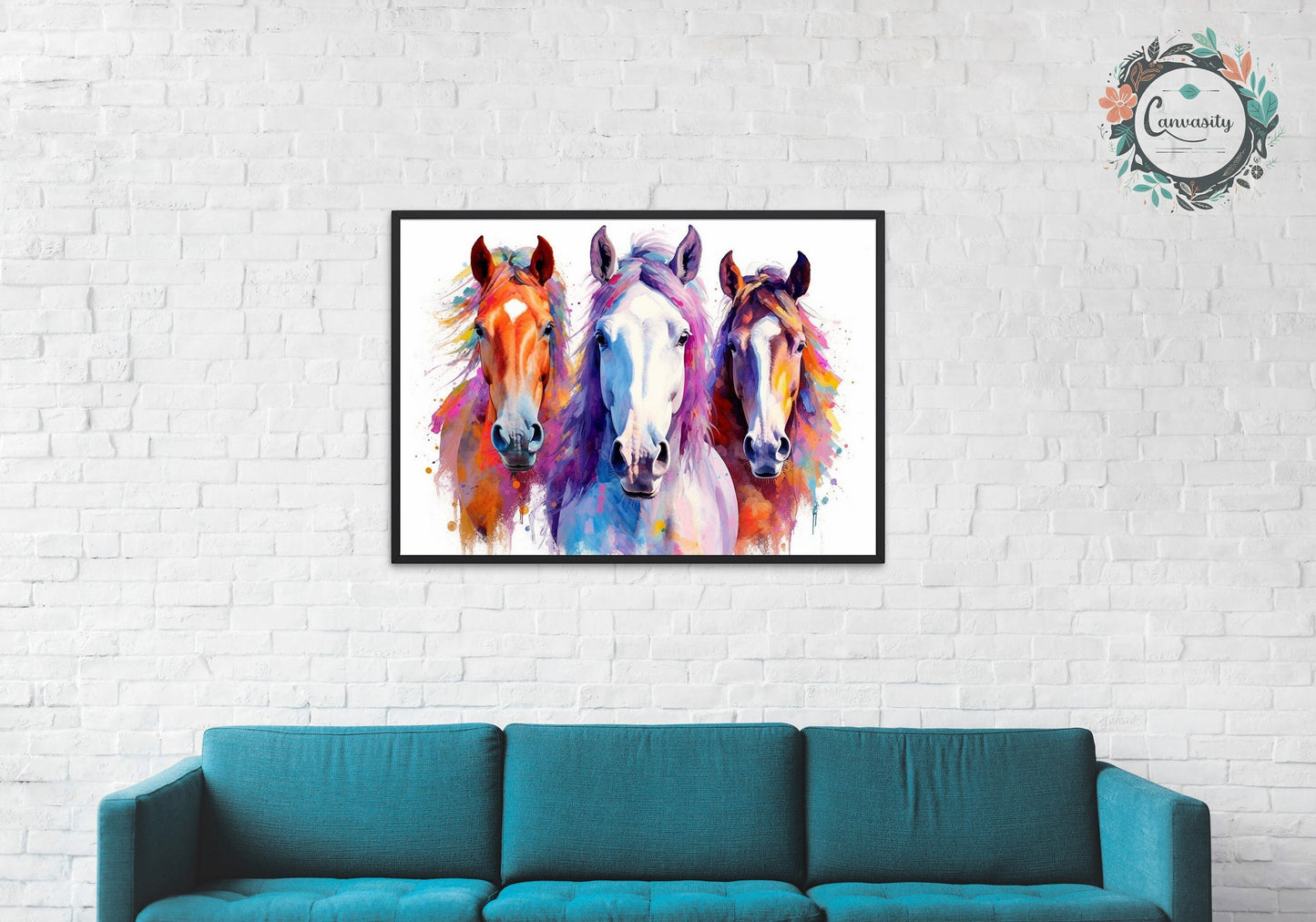 Three Colorful Horses Poster. Colorful Animal Wall Art Print. Gift for horse rider, farmer, mom. Farm Nursery Print - CanvasityCrafts - Free Shipping