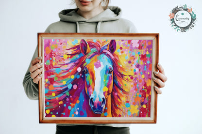 Colorful Horse Poster. Colorful Animal Wall Art Floral Inspired Print. Gift for horse rider, farmer, mom. Farm Nursery Print, Bedroom Art - CanvasityCrafts - Free Shipping