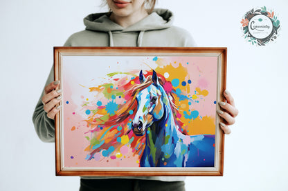 Colorful Horse Poster. Colorful Animal Wall Art Floral Inspired Print. Gift for horse rider, farmer, mom. Farm Nursery Print, Bedroom Art - CanvasityCrafts - Free Shipping