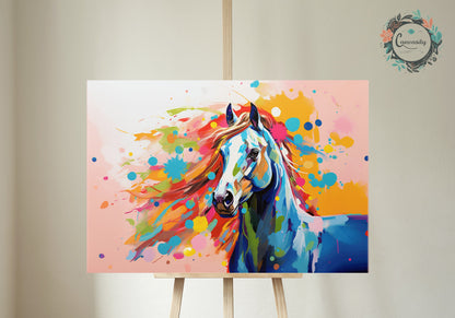 Colorful Horse Poster. Colorful Animal Wall Art Floral Inspired Print. Gift for horse rider, farmer, mom. Farm Nursery Print, Bedroom Art - CanvasityCrafts - Free Shipping