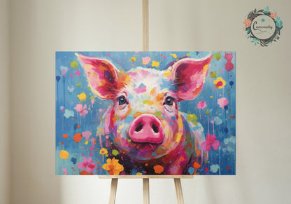 Colorful Pig Poster. Rainbow Animal Wall Art Floral Print. Gift for piglet lover, farmer, mom. Nursery Print, Bedroom Bathroom Office Art - CanvasityCrafts - Free Shipping