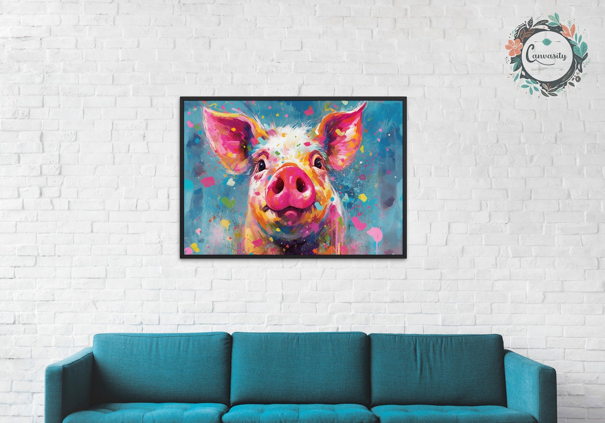 Colorful Pig Poster. Rainbow Animal Wall Art Floral Print. Gift for piglet lover, farmer, mom. Nursery Print, Bedroom Bathroom Office Art - CanvasityCrafts - Free Shipping