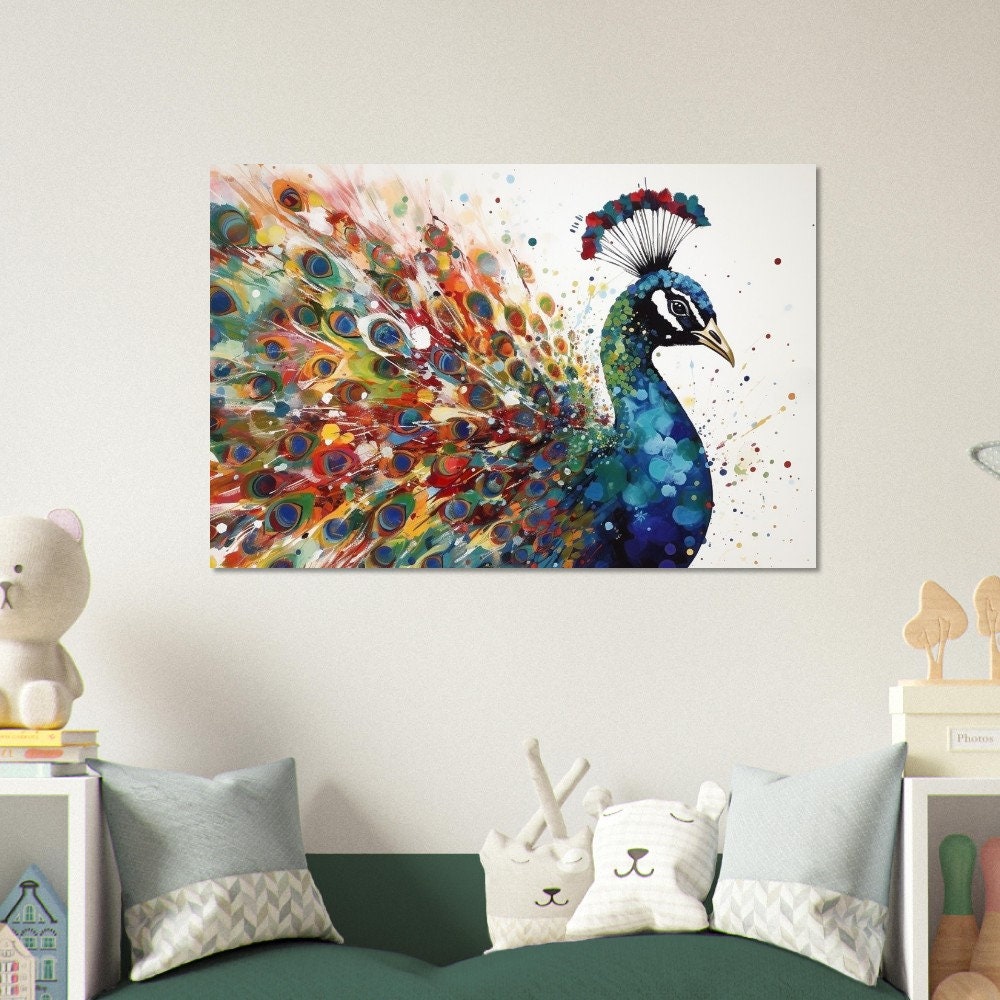 Watercolor Peacock Wall Art Print - Unframed Colorful Gift for Bird Lovers, Farmer, Mom or Dad, Bird Painting - CanvasityCrafts - Free Shipping