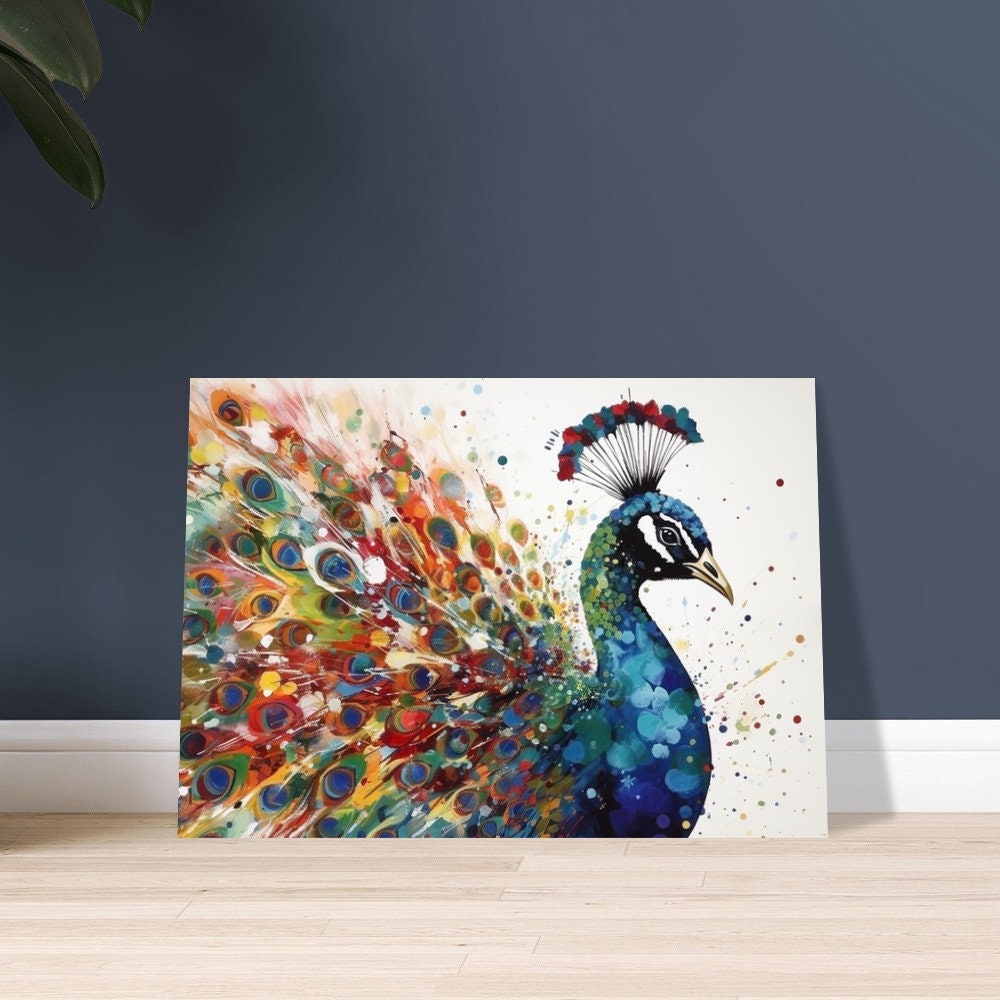 Watercolor Peacock Wall Art Print - Unframed Colorful Gift for Bird Lovers, Farmer, Mom or Dad, Bird Painting - CanvasityCrafts - Free Shipping