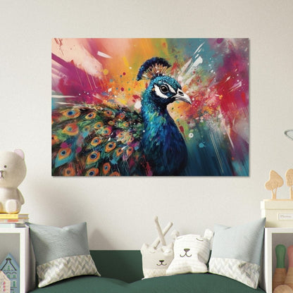 Watercolor Peacock Wall Art Print - Unframed Colorful Gift for Bird Lovers, Farmer, Mom or Dad, Bird Painting - CanvasityCrafts - Free Shipping