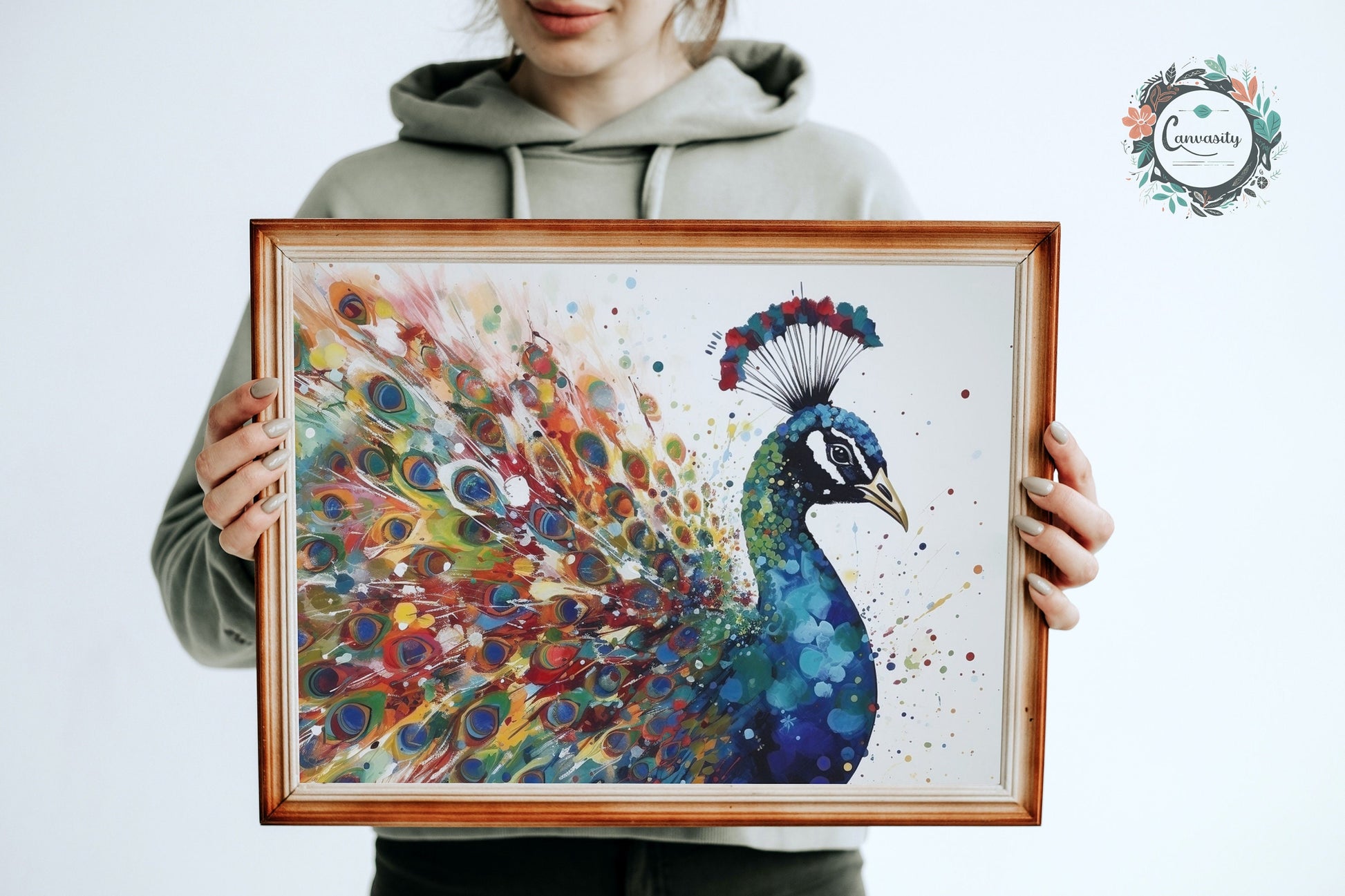 Watercolor Peacock Wall Art Print - Unframed Colorful Gift for Bird Lovers, Farmer, Mom or Dad, Bird Painting - CanvasityCrafts - Free Shipping