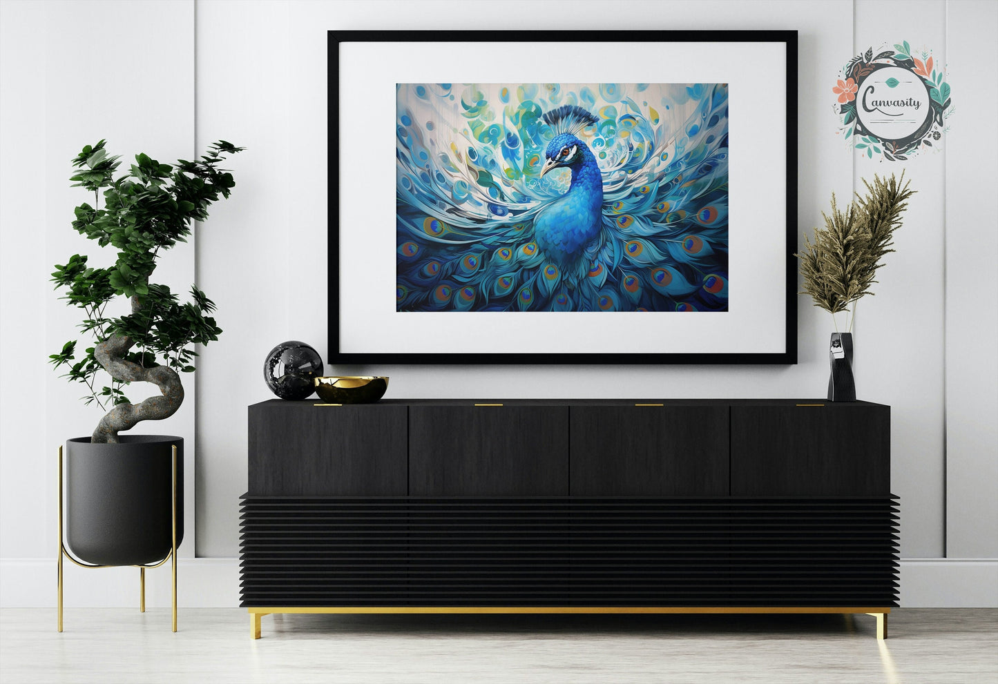 Incredible Peacock Wall Art Print - Unframed Colorful Blue Swirls Gift for Bird Lovers, Farmer, Mom or Dad, Bird Painting - CanvasityCrafts - Free Shipping