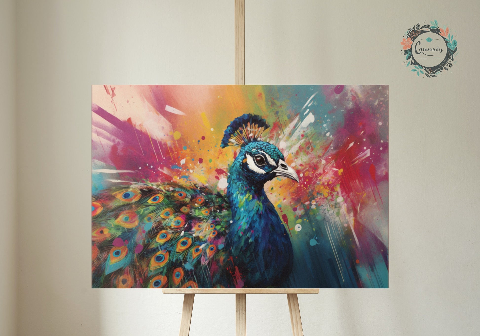 Watercolor Peacock Wall Art Print - Unframed Colorful Gift for Bird Lovers, Farmer, Mom or Dad, Bird Painting - CanvasityCrafts - Free Shipping