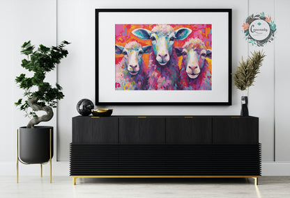 Three Colorful Sheep Poster. Colorful Animal Wall Art Print. Gift for Farmer, Dad, Grandad, Mum. Farm Nursery Print - CanvasityCrafts - Free Shipping