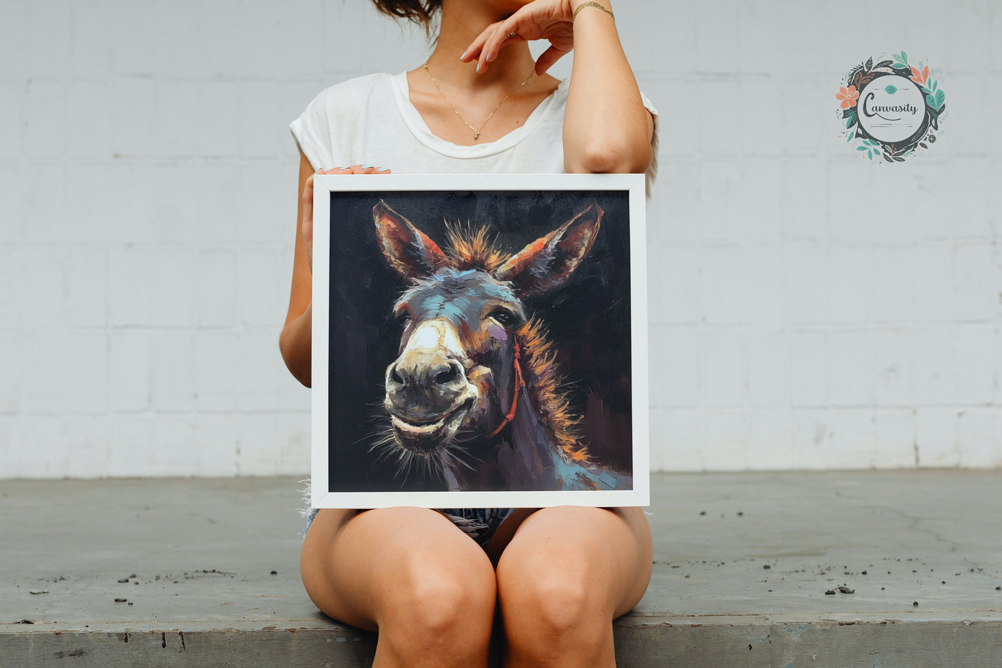 Happy Donkey! Unframed Print Oil Painting Style - Wildlife Animal Wall Art, Farm Animal, Farmer Gift - CanvasityCrafts - Free Shipping