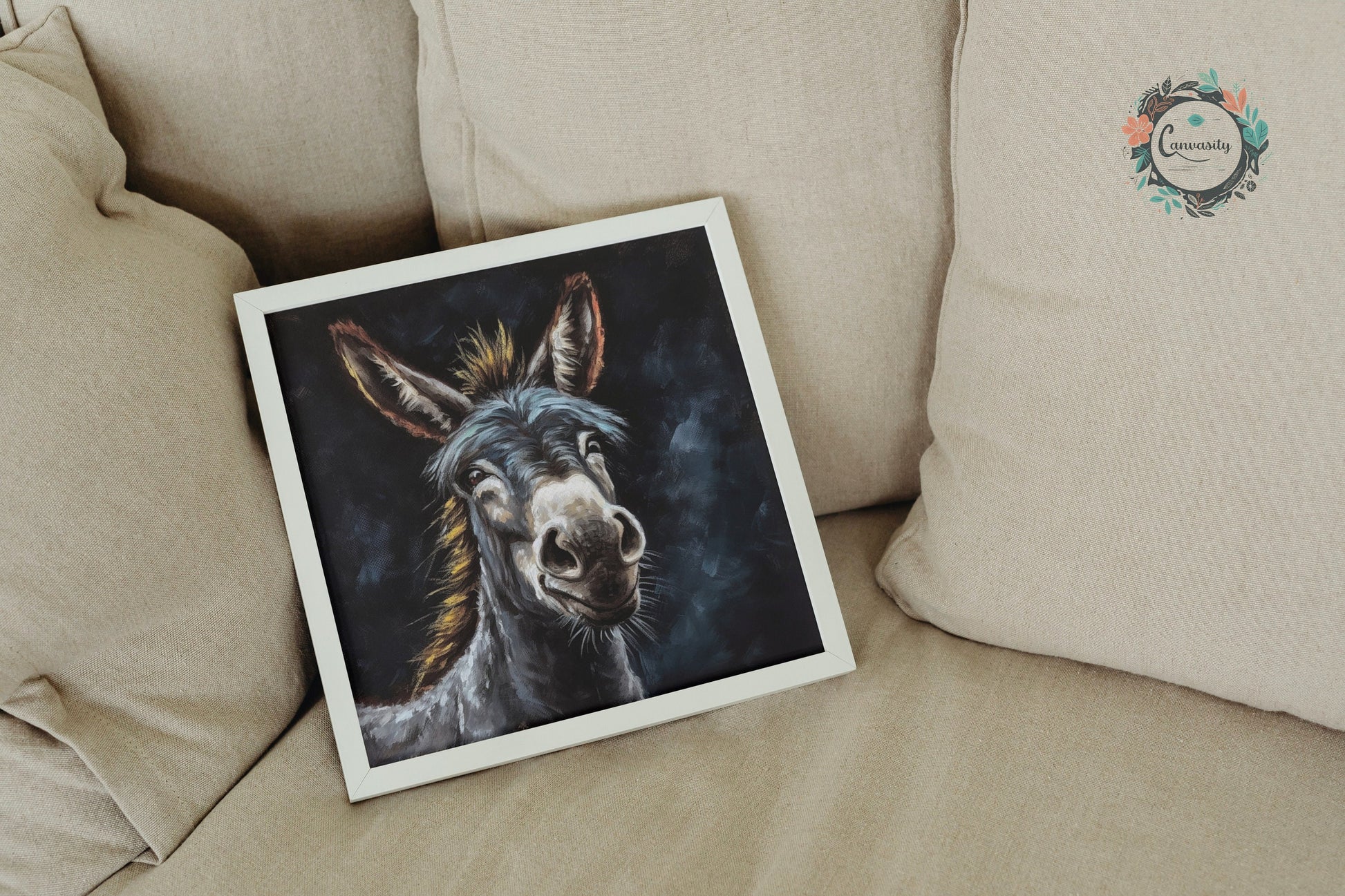 Happy Donkey! Unframed Print Oil Painting Style - Wildlife Animal Wall Art, Farm Animal, Farmer Gift - CanvasityCrafts - Free Shipping