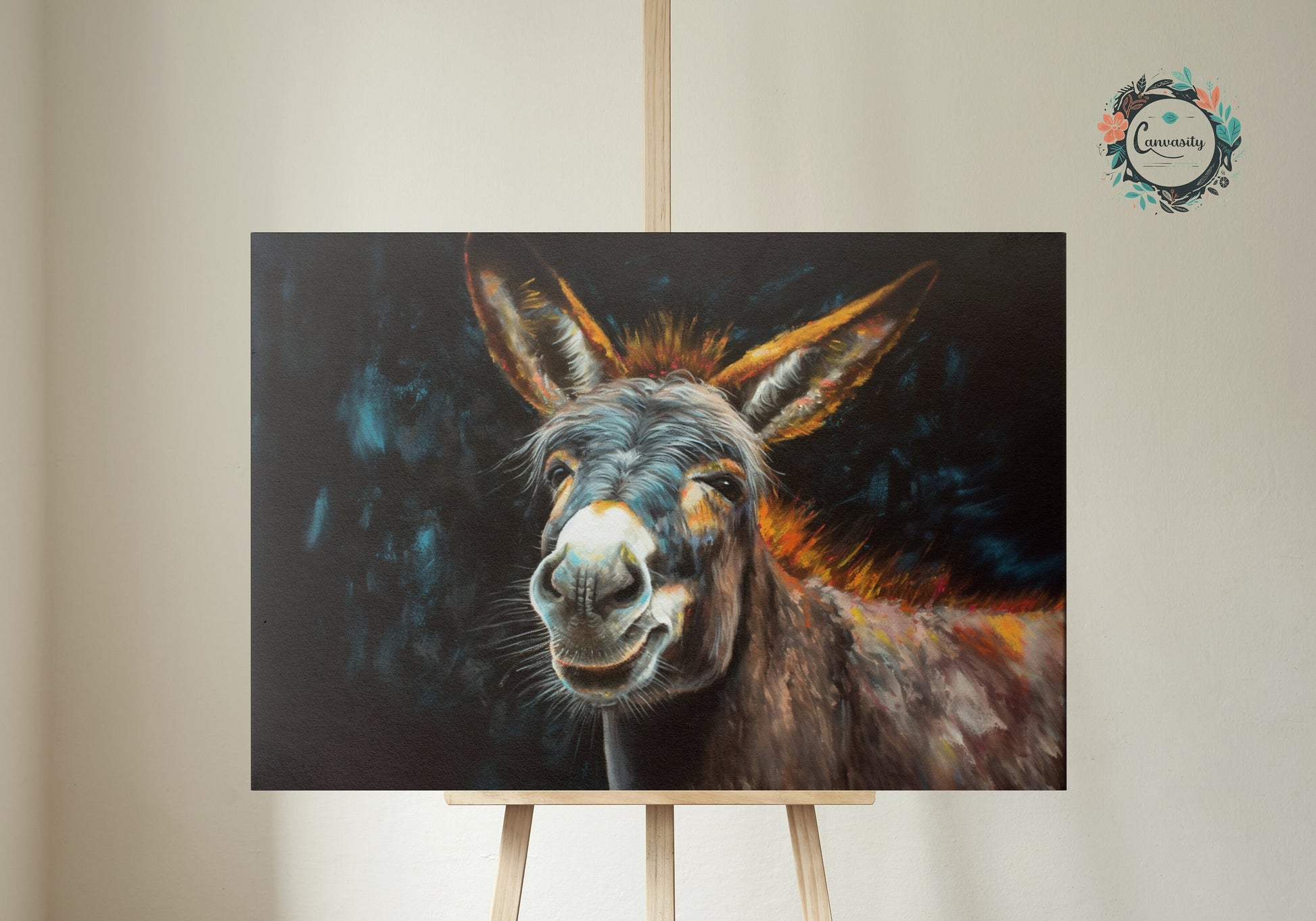 Happy Donkey! Unframed Print Oil Painting Style - Wildlife Animal Wall Art, Farm Animal, Farmer Gift - CanvasityCrafts - Free Shipping