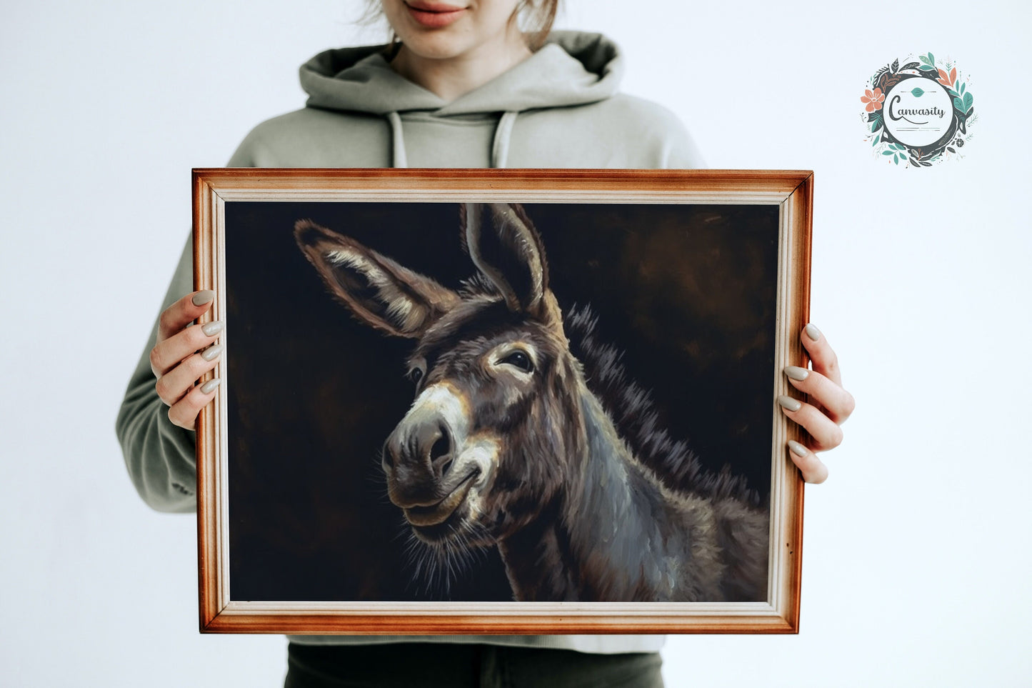 Happy Donkey! Unframed Print Oil Painting Style - Wildlife Animal Wall Art, Farm Animal, Farmer Gift - CanvasityCrafts - Free Shipping