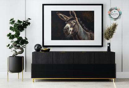 Happy Donkey! Unframed Print Oil Painting Style - Wildlife Animal Wall Art, Farm Animal, Farmer Gift - CanvasityCrafts - Free Shipping