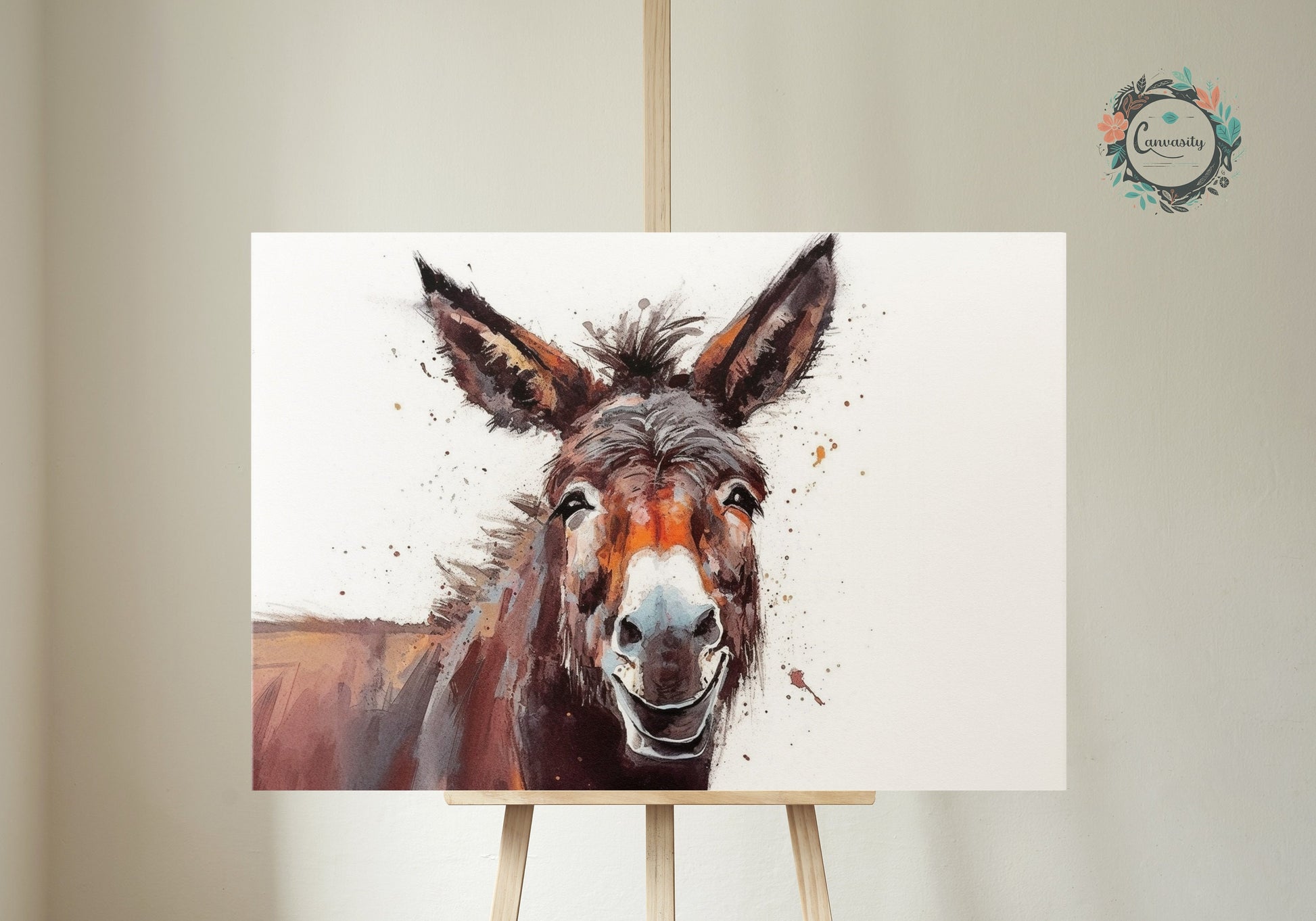 Happy Donkey Abstract Premium Print - Unframed Oil Painting Style - Wildlife Animal Wall Art, Farm Animal, Farmer Gift - CanvasityCrafts - Free Shipping