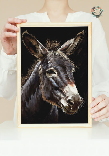 Happy Donkey Abstract Premium Print - Unframed Oil Painting Style - Wildlife Animal Wall Art, Farm Animal, Farmer Gift - CanvasityCrafts - Free Shipping