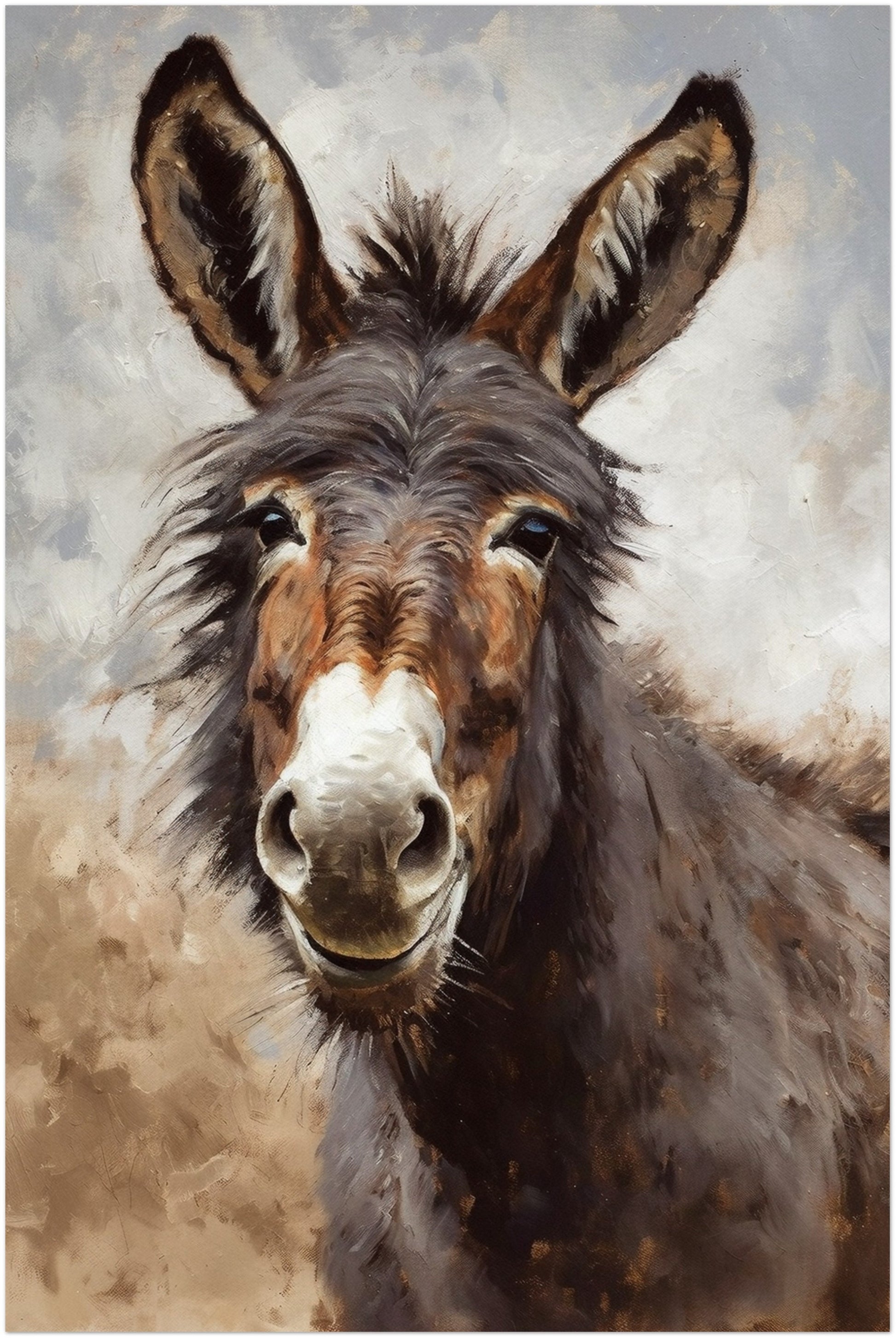 Shaggy Happy Donkey Abstract Premium Print - Unframed Oil Painting Style - Wildlife Animal Wall Art, Farm Animal, Farmer Gift - CanvasityCrafts - Free Shipping