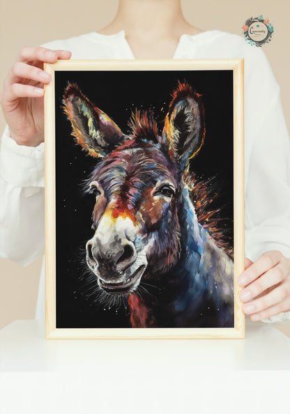 Happy Donkey Beautiful Premium Print - Unframed Oil Painting Style - Wildlife Animal Wall Art, Farm Animal, Farmer Gift - CanvasityCrafts - Free Shipping