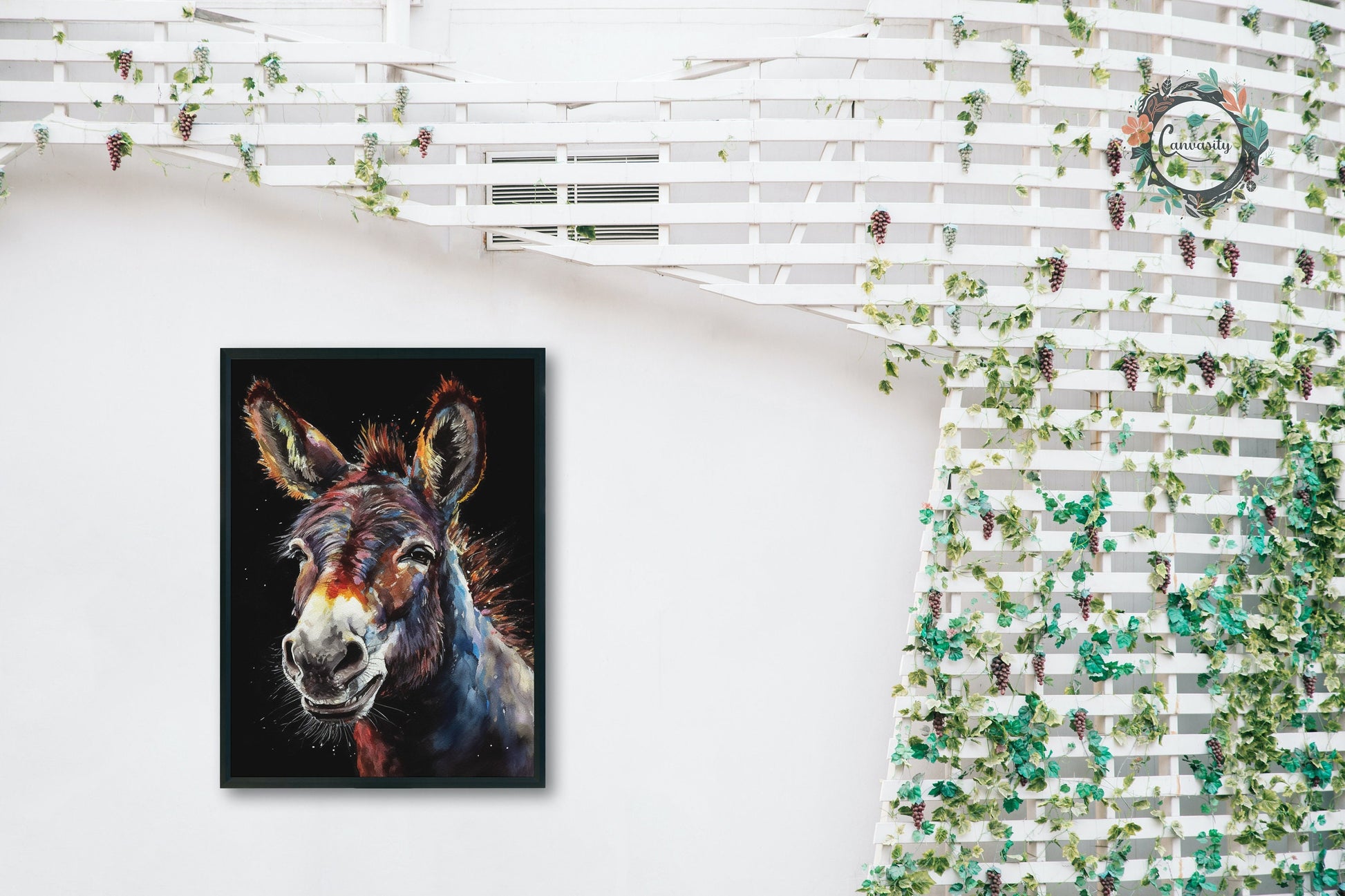 Happy Donkey Beautiful Premium Print - Unframed Oil Painting Style - Wildlife Animal Wall Art, Farm Animal, Farmer Gift - CanvasityCrafts - Free Shipping