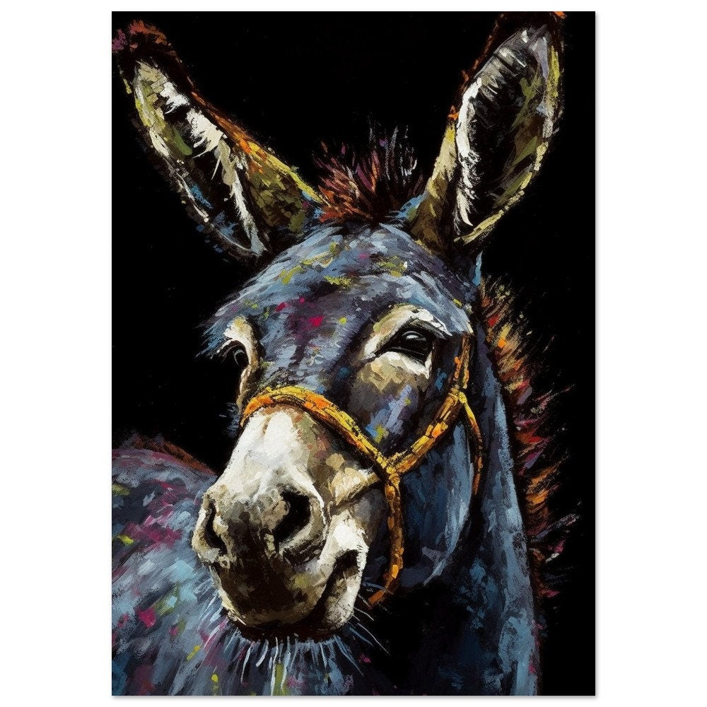 Happy Donkey Beautiful Premium Print - Unframed Pallet Knife Style Poster - Wildlife Animal Wall Art, Farm Animal, Farmer Gift - CanvasityCrafts - Free Shipping