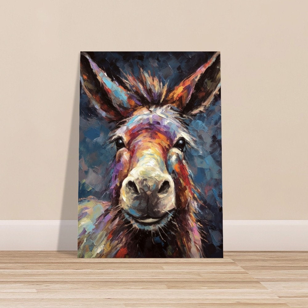 Happy Donkey Beautiful Premium Print - Unframed Pallet Knife Style Poster - Wildlife Animal Wall Art, Farm Animal, Farmer Gift - CanvasityCrafts - Free Shipping