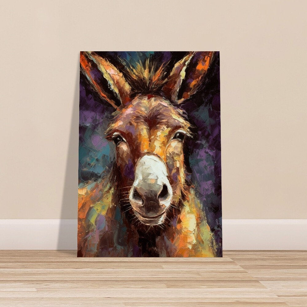 Happy Donkey Beautiful Premium Print - Unframed Pallet Knife Style Poster - Wildlife Animal Wall Art, Farm Animal, Farmer Gift - CanvasityCrafts - Free Shipping