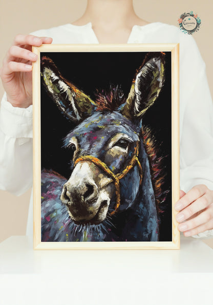 Happy Donkey Beautiful Premium Print - Unframed Pallet Knife Style Poster - Wildlife Animal Wall Art, Farm Animal, Farmer Gift - CanvasityCrafts - Free Shipping