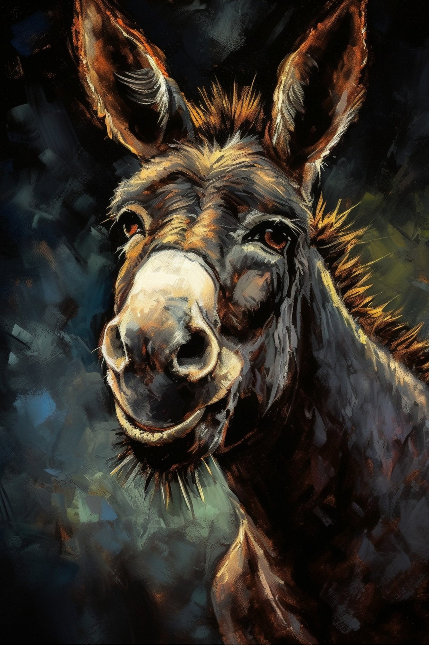 Happy Donkey Beautiful Premium Print - Unframed Pallet Knife Style Poster - Wildlife Animal Wall Art, Farm Animal, Farmer Gift - CanvasityCrafts - Free Shipping