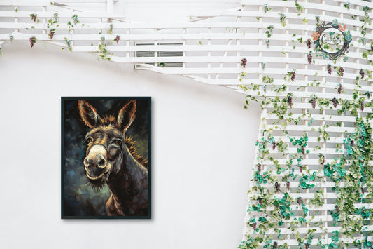 Happy Donkey Beautiful Premium Print - Unframed Pallet Knife Style Poster - Wildlife Animal Wall Art, Farm Animal, Farmer Gift - CanvasityCrafts - Free Shipping