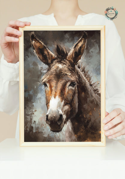 Happy Donkey Beautiful Premium Print - Unframed Pallet Knife Style Poster - Wildlife Animal Wall Art, Farm Animal, Farmer Gift - CanvasityCrafts - Free Shipping