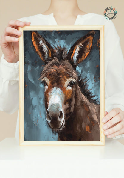 Happy Donkey Beautiful Premium Print - Unframed Pallet Knife Style Poster - Wildlife Animal Wall Art, Farm Animal, Farmer Gift - CanvasityCrafts - Free Shipping