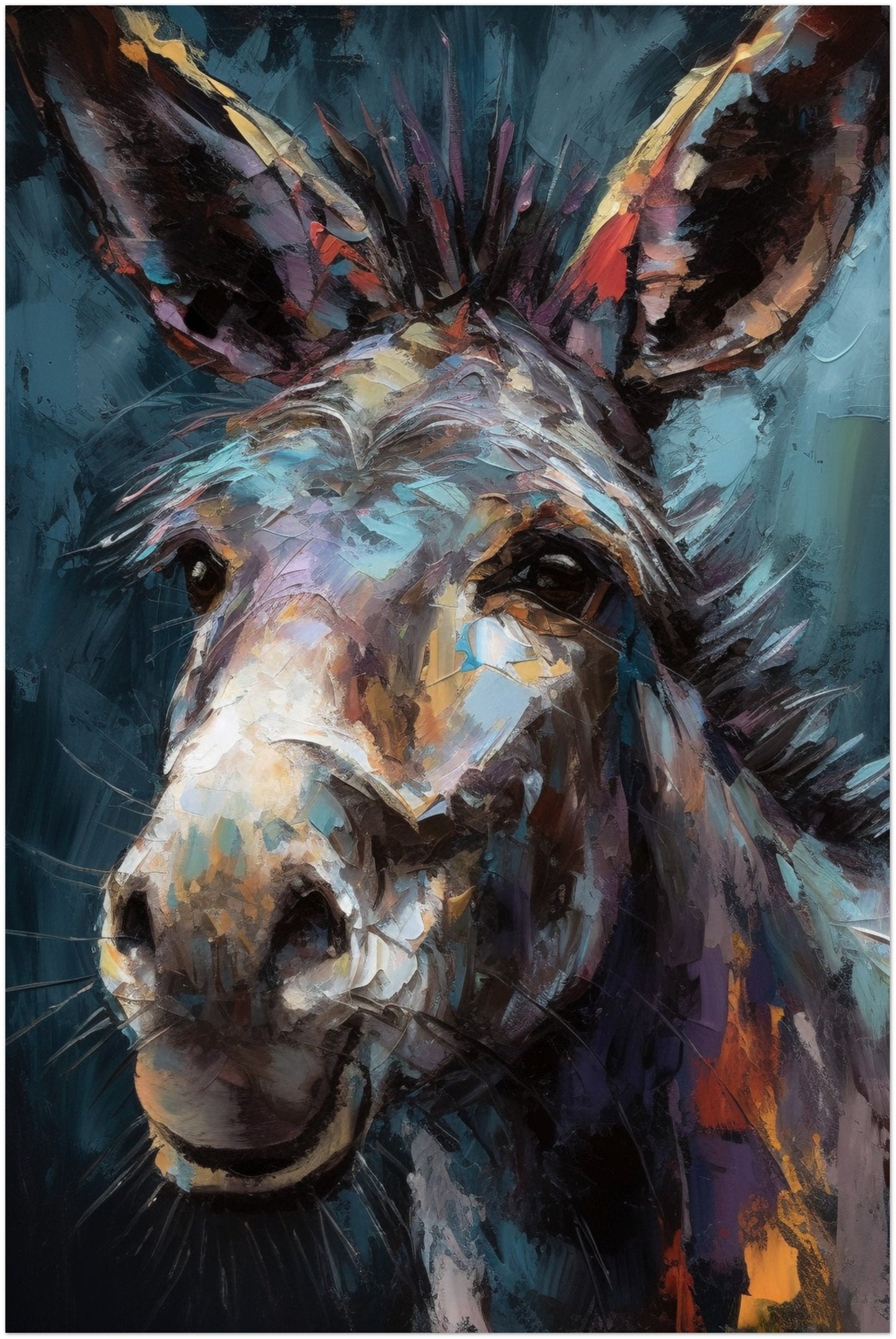 Happy Donkey Beautiful Premium Print - Unframed Pallet Knife Style Poster - Wildlife Animal Wall Art, Farm Animal, Farmer Gift - CanvasityCrafts - Free Shipping