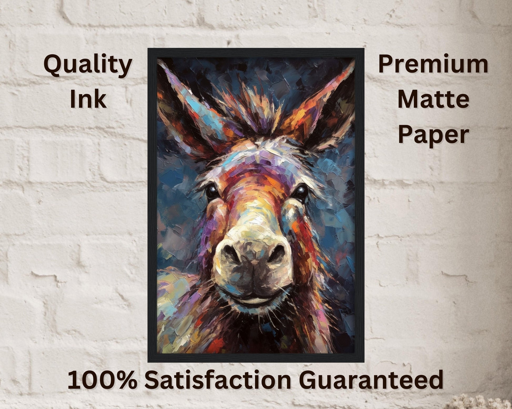 Happy Donkey Beautiful Premium Print - Unframed Pallet Knife Style Poster - Wildlife Animal Wall Art, Farm Animal, Farmer Gift - CanvasityCrafts - Free Shipping