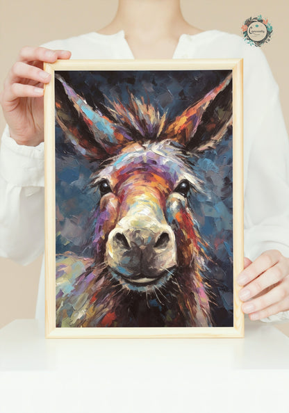 Happy Donkey Beautiful Premium Print - Unframed Pallet Knife Style Poster - Wildlife Animal Wall Art, Farm Animal, Farmer Gift - CanvasityCrafts - Free Shipping