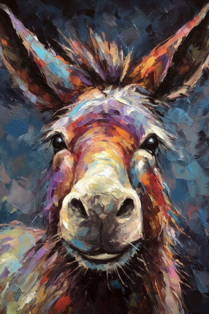 Happy Donkey Beautiful Premium Print - Unframed Pallet Knife Style Poster - Wildlife Animal Wall Art, Farm Animal, Farmer Gift - CanvasityCrafts - Free Shipping