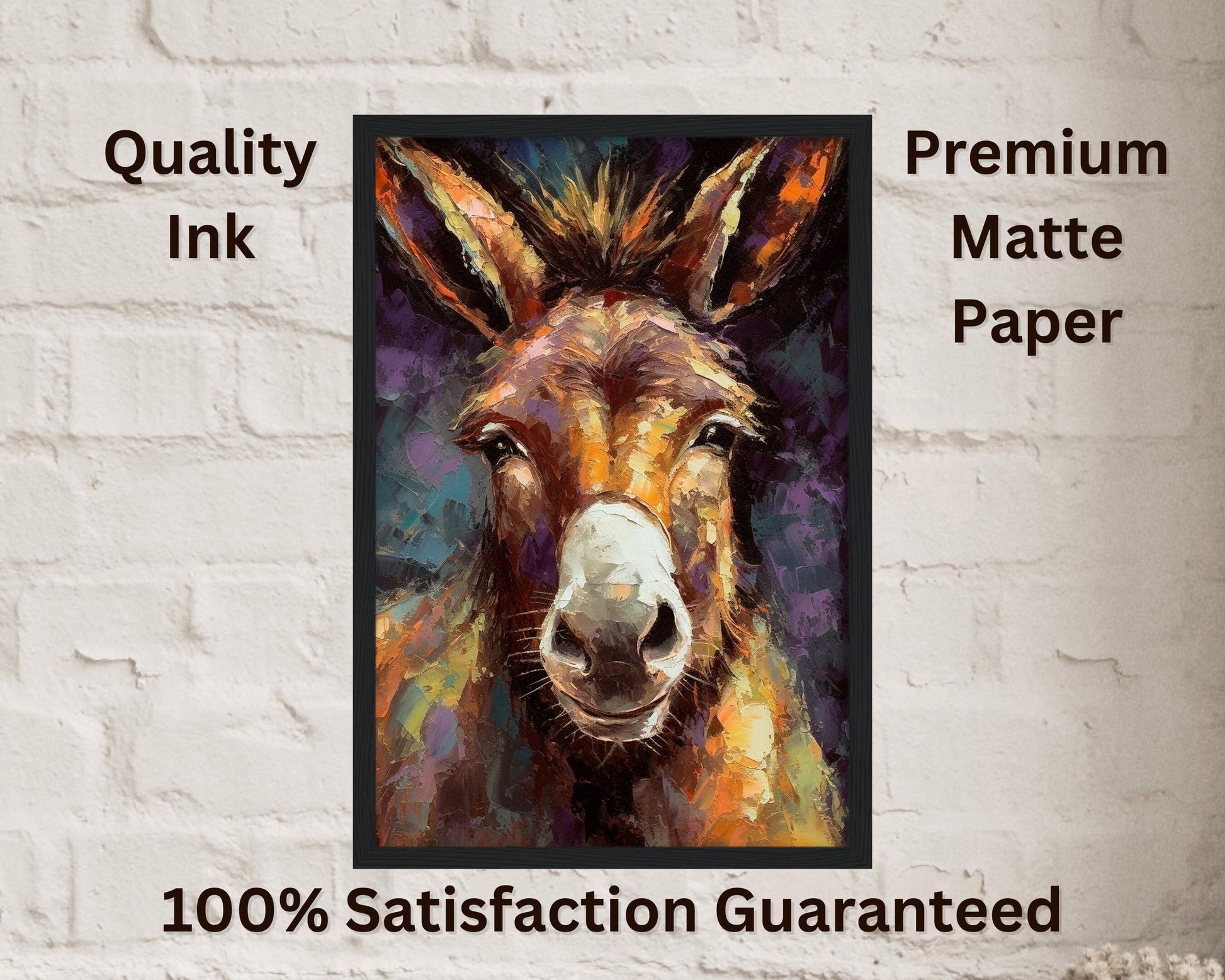 Happy Donkey Beautiful Premium Print - Unframed Pallet Knife Style Poster - Wildlife Animal Wall Art, Farm Animal, Farmer Gift - CanvasityCrafts - Free Shipping