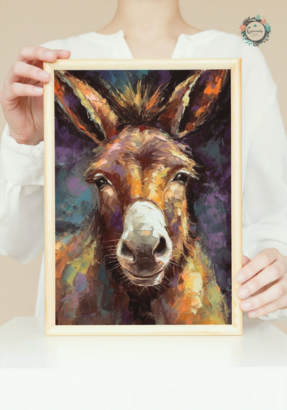 Happy Donkey Beautiful Premium Print - Unframed Pallet Knife Style Poster - Wildlife Animal Wall Art, Farm Animal, Farmer Gift - CanvasityCrafts - Free Shipping