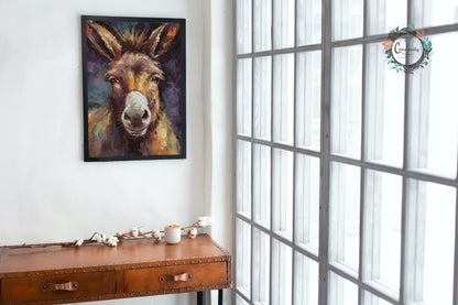 Happy Donkey Beautiful Premium Print - Unframed Pallet Knife Style Poster - Wildlife Animal Wall Art, Farm Animal, Farmer Gift - CanvasityCrafts - Free Shipping