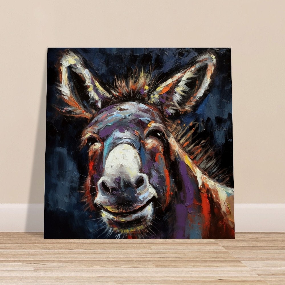 Happy Donkey Beautiful Premium Print - Unframed Pallet Knife Style Poster - Wildlife Animal Wall Art, Farm Animal, Farmer Gift - CanvasityCrafts - Free Shipping