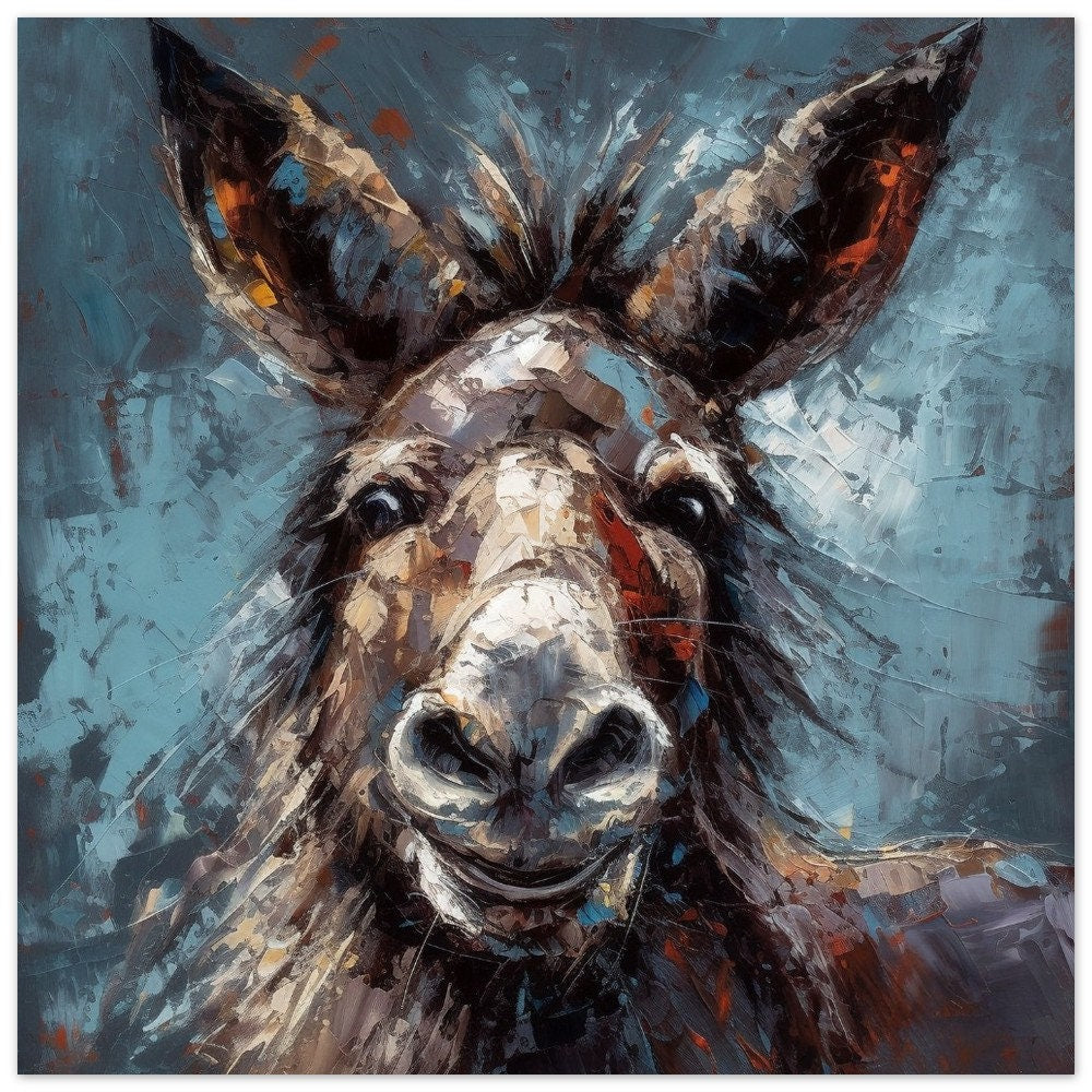 Funny Happy Donkey Beautiful Premium Print - Unframed Pallet Knife Style Poster - Wildlife Animal Wall Art, Farm Animal, Farmer Gift - CanvasityCrafts - Free Shipping